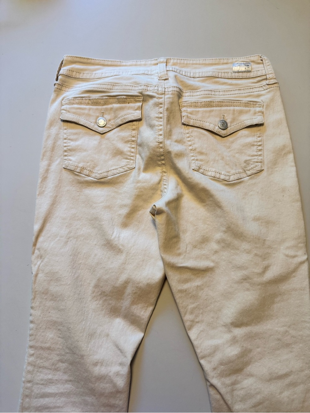 Seven7 Cream High-Rise Jeans with Button-Flap Back Pockets
